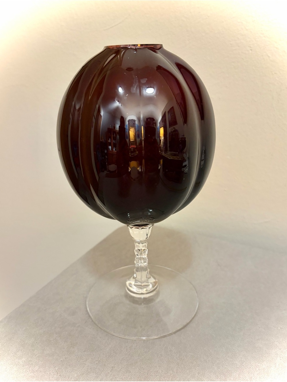 Vintage Cambridge Glass Company Amethyst Keyhole Ivy Ball Vase. 8" Tall - Picture 2 of 9